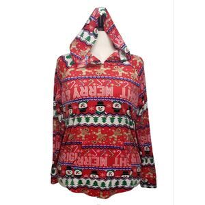 No Boundaries Christmas Hoodie Red Multicolor Pullover Juniors 15/17